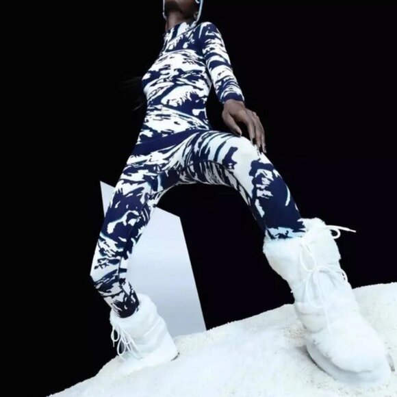 SWEATY BETTY Peaks Ski Base Layer Leggings Blue Peaks Jacquard Size M NEW - Picture 6 of 7